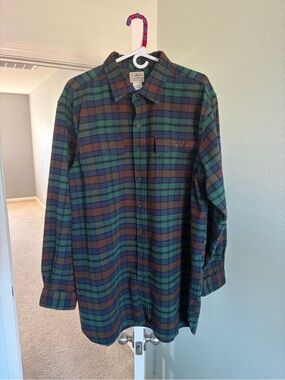 L.L.Bean Blue, Green, & Brown Plaid Flannel Shirt